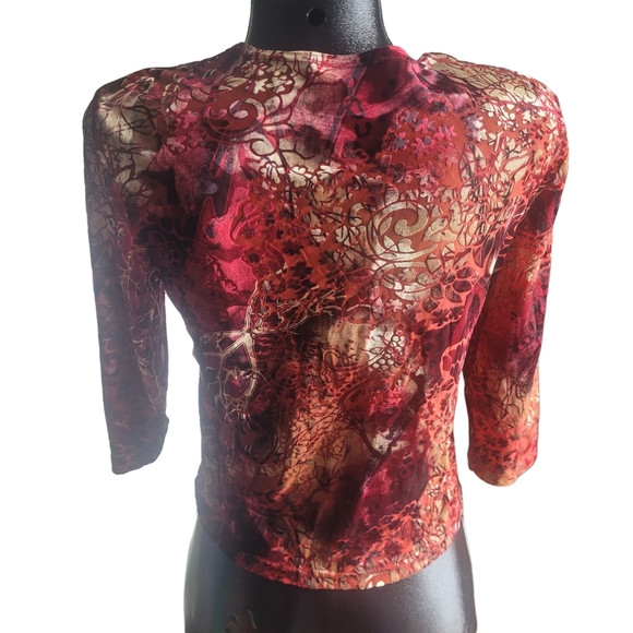 Tradition Red & Gold Toned Floral Top Sz.M - Picture 6 of 7